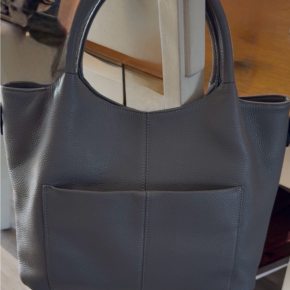 Pebbled Shoulder Tote in Charcoal Gray - Picture 6 of 8